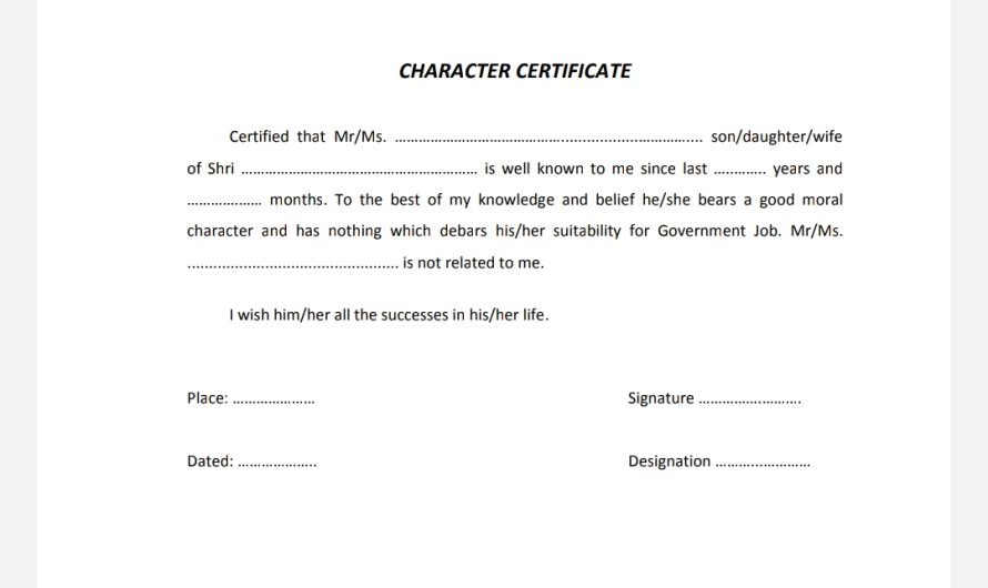 Character Certificate for All Work